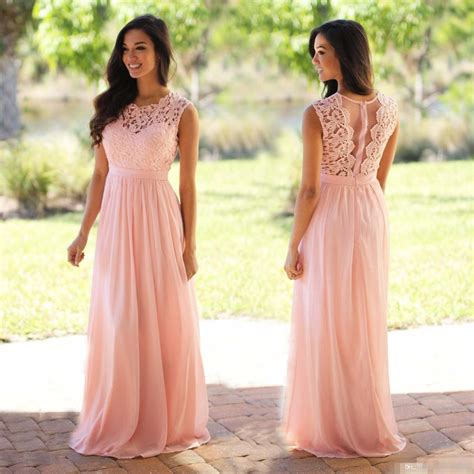 Sexy Coral Blush Pink Bridesmaid Dresses 2017 Floor Length Chiffon