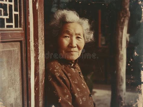 Photorealistic Old Chinese Woman With Blond Curly Hair Vintage