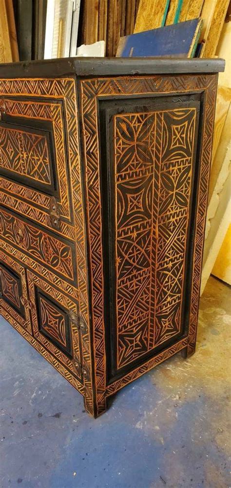 80 African Wooden Handmade Tv Cabinet Touareg Vintage Ethnic Buffet For