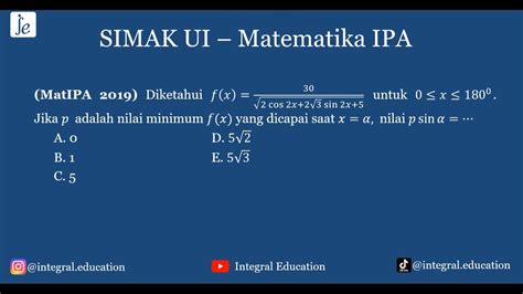 Bahas Soal SIMAK UI 2019 Matematika IPA Turunan Trigonometri YouTube