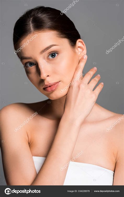 Attractive Naked Woman Perfect Skin Isolated Grey Stock Photo Igorvetushko