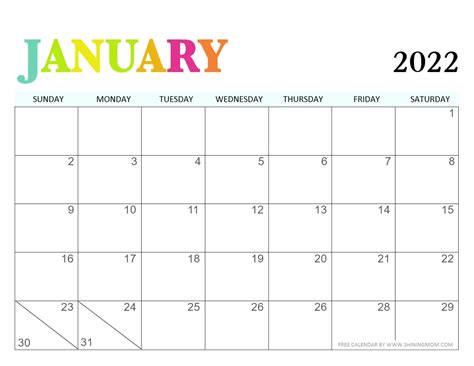 Pdf 2022 Printable Calendar One Page Yearly Calendar 2022 Printable