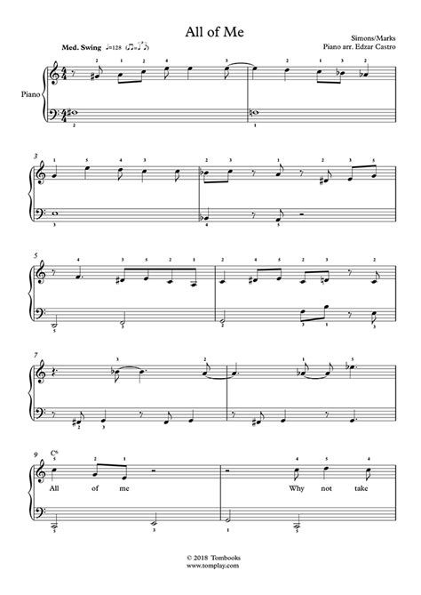 While reading notes for music is like learning a whole new language, it is actually much less complicated than you may think. Piano Sheet Music All of Me (Easy Level, Solo Piano) (Marks & Simons)