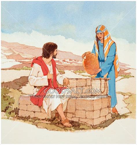 A Samaritan Woman Speaks With Jesus At Jacob S Well Bible Art Jacobs Well Bible Art Journaling