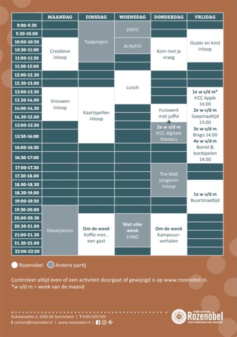 Nieuw Weekplan Activiteiten 20212022 Buurtcentrum Rozenobel