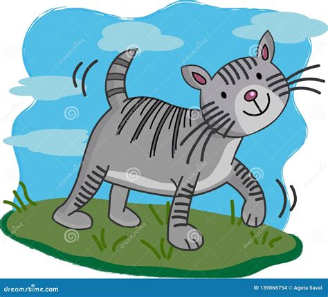 Illustration Of Cute Cat Cartoon Walking Stock Vector Illustration Of