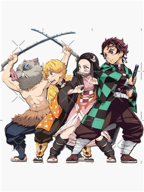 Graphic Demon Slayer Anime Four Main Characters Sticker By
