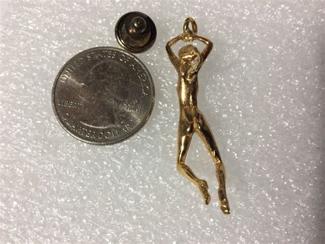 Gold Tone Pendant Lapel Pin Art Sculpture Nude Naked Gem