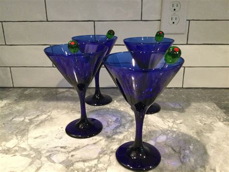 Cobalt Blue Martini Cocktail Glasses Set Of 4 Beautiful Etsy