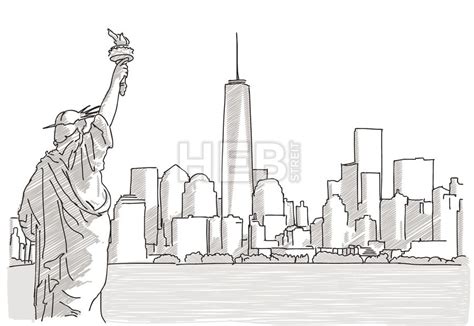 Time Square New York City Hand Drawn Vector Outline Sketch Instant