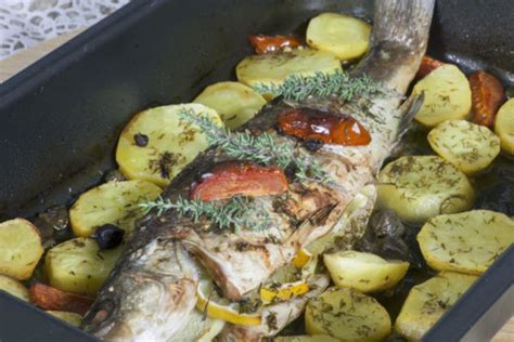 Roasted Sea Bass With Lemon Capers Ginger And Baked Potatoes