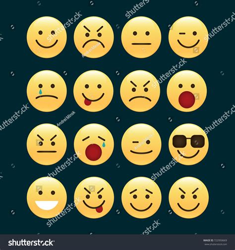 Set Smile Icons Emoji Emoticons Stock Vector Royalty Free 722950669