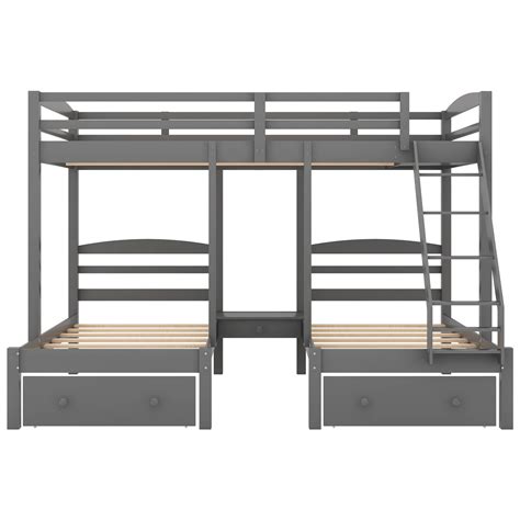 Full Over Twin And Twin Bunk Bed With Drawers Gray Cool Toddler Beds
