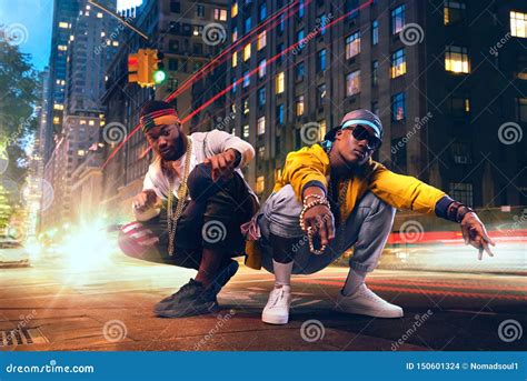 Two Black Rappers Dancing On City Street Stock Photo Image Of