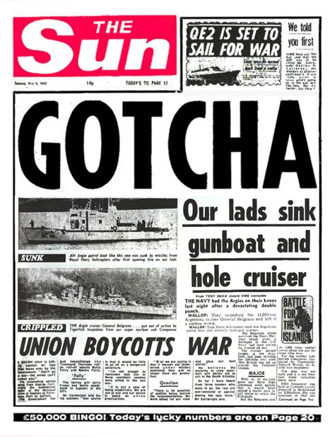 Gotcha The British Tabloid The Sun Celebrates The Sinking Of The