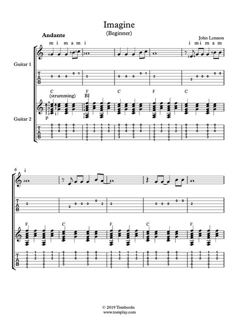 Partitions Numériques de imagine beginner pour Guitare notes et tablatures