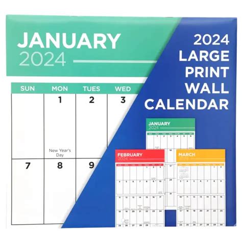 2024 Large Print Big Grid Blocks Easy To Read Numbers Wall Calendar Low