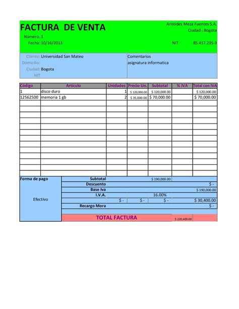 Sample Excel Templates Factura De Venta En Excel