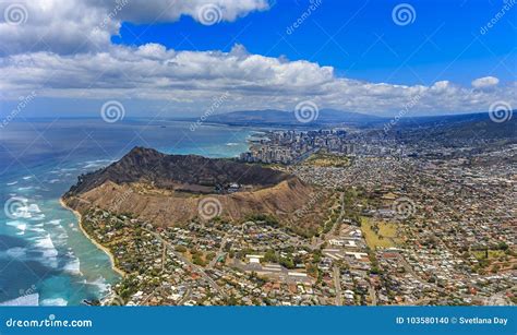Aerial View Of Waikiki Beach And Diamond Head Volcano Honolulu H Stock