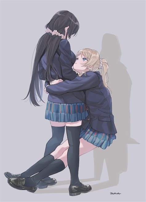 Safebooru 2girls Ayase Eli Black Footwear Black Hair Black Legwear Blazer Blonde Hair Blue