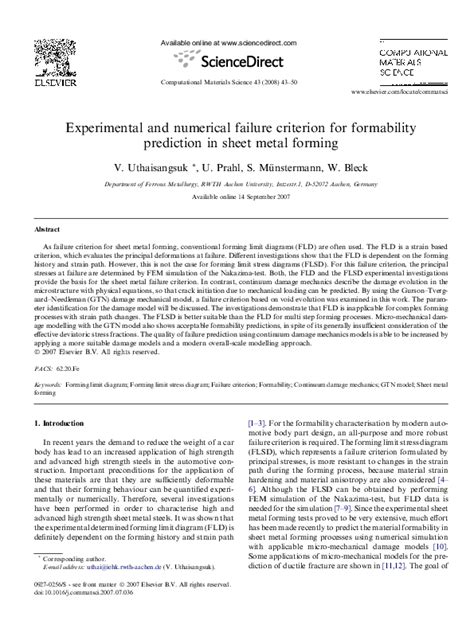 Pdf Experimental And Numerical Failure Criterion For Formability