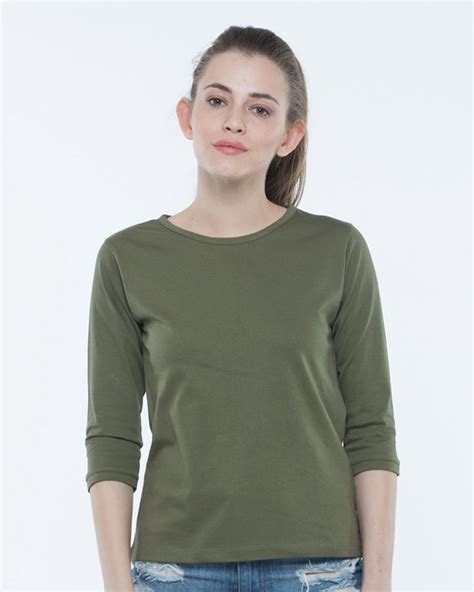 Buy Army Green Round Neck 34th Sleeve T Shirt Online At Bewakoof