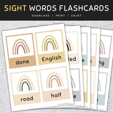 Fry Sight Word Flash Cards 5th 100 Boho Rainbow Sight Word Flashcards