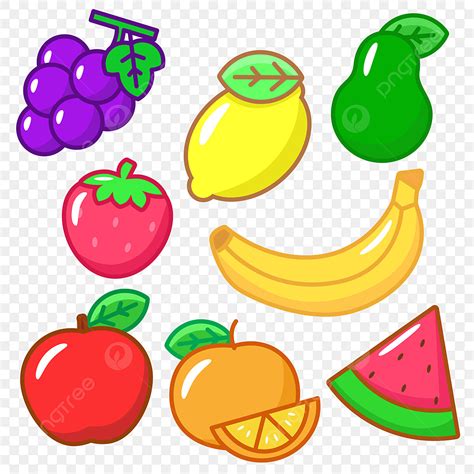 Fruit Illustration Clipart Transparent Background Set Of Cute Fruit