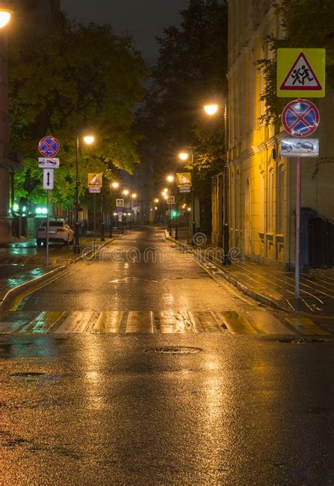 City Street At Rainy Night Background Stock Image Image
