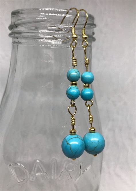 Turquoise And K Gold Dangle Earrings Handmade Turquoise And Gold