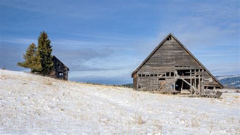 Winter Barn And Homestead In The Mountains Of Idaho Stock Photo Image