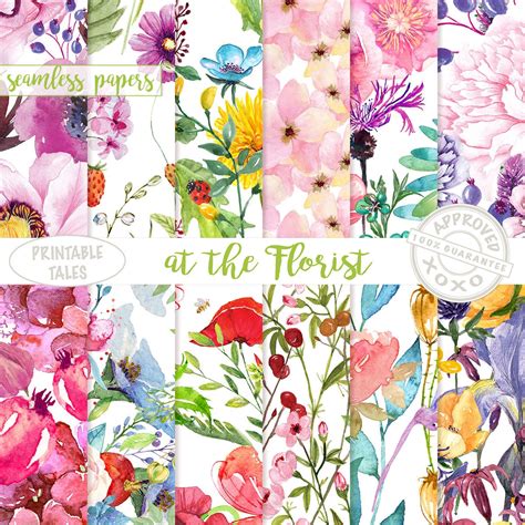 Seamless Patternswatercolor Flowerflowers Digital Paper Pack