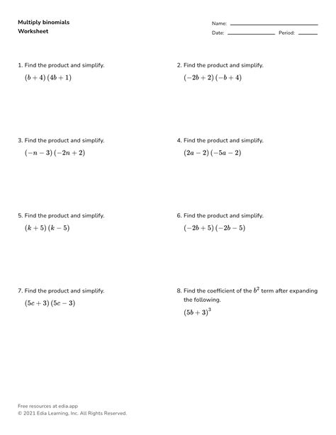 41 Multiplying Binomials Practice Worksheet Worksheet Master