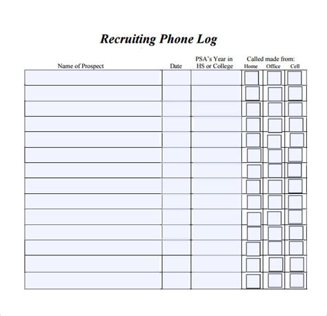 Phone Log Templates 9 Free Printable Word Excel And Pdf