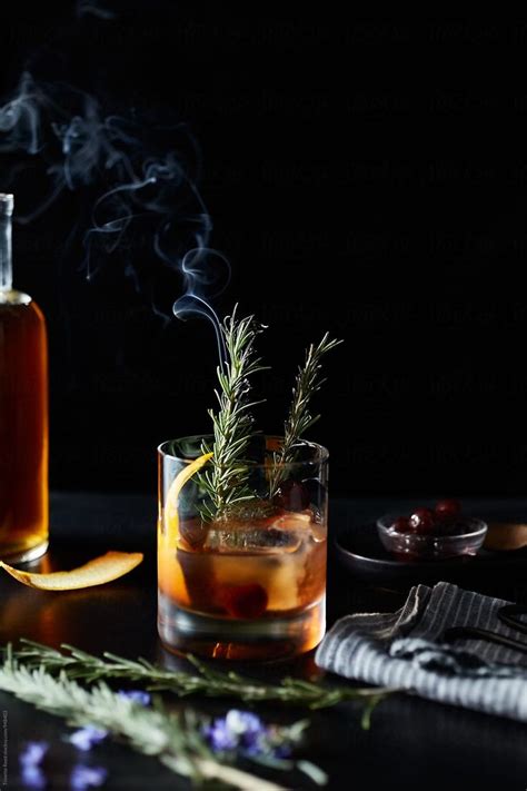 Maple Old Fashion Cocktail Drink With Smoking Rosemary By Stocksy Contributor Trinette Reed