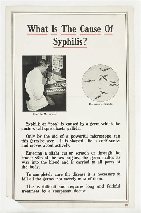 Exhibition On Sex Hygiene And Venereal Disease Placard No 7 What Is The Cause Of Syphilis