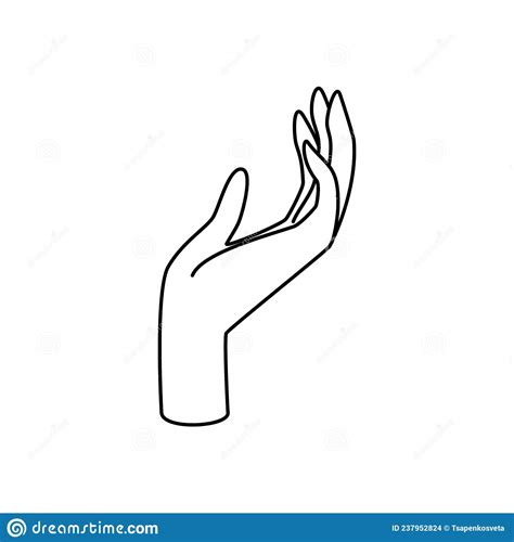 Line Hand Vector Illustration With Relaxed Palm Fingers And Thumb In