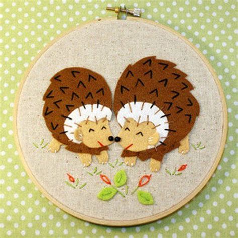 Hedgehogs Embroidery Woolfelt Applique Felt Hedgehogs Beginner