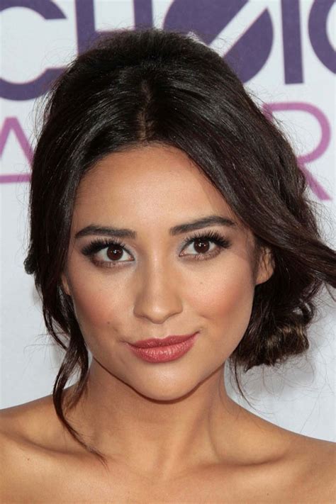 Shay Mitchell Wavy Dark Brown Face Framing Pieces Updo Hairstyle