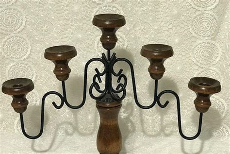 Vintage Wooden And Metal Candelabra Five Candle Stick Holder Etsy