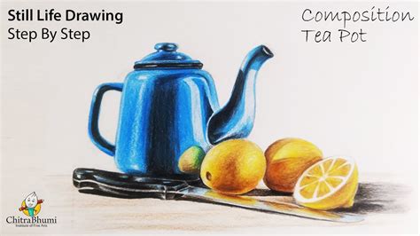 Still Life Composition Drawing Tea Pot And Lemons Draw With Colored
