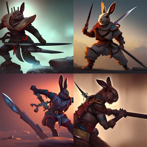 A Bunny Rabbit Fighter With Ninja Armor And Dual Kunai For Weapons Ai