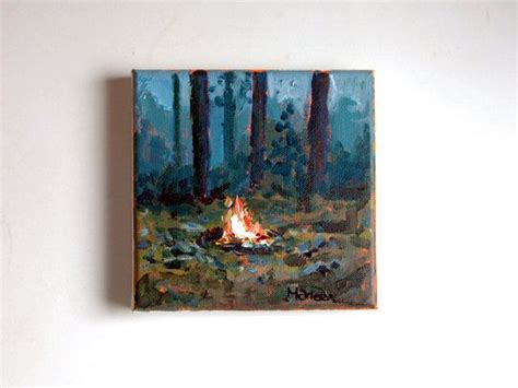 Original Campfire Painting Woodland Painting Small Painting