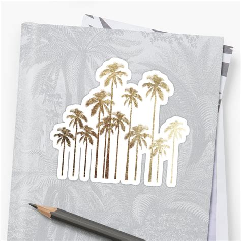 Glamorous Gold Tropical Palm Trees On White Sticker By Blkstrawberry