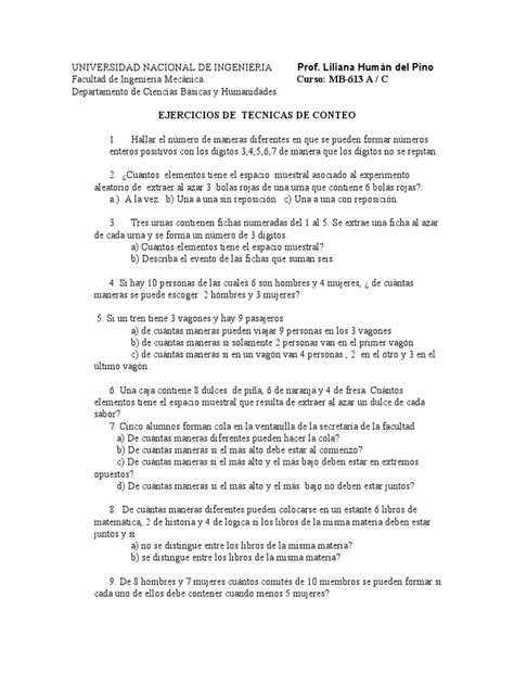 Ejercicios De Tecnicas De Conteo Y Probabilidad Pdf Probabilidad