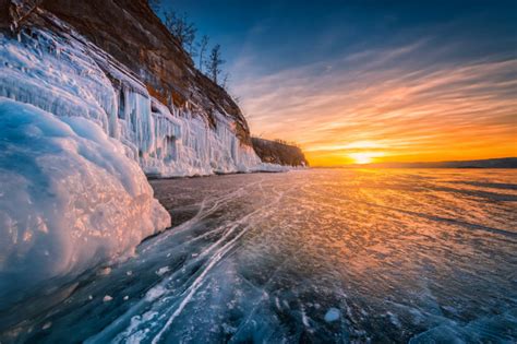 Premium Photo Sunset Sky With Natural Breaking Ice Over