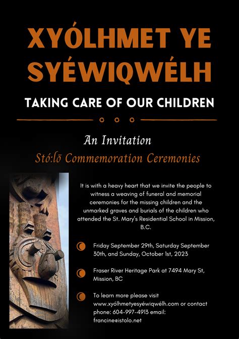 Public Invitation To Sto Lo Commemoration Ceremonies At St Marys September And And