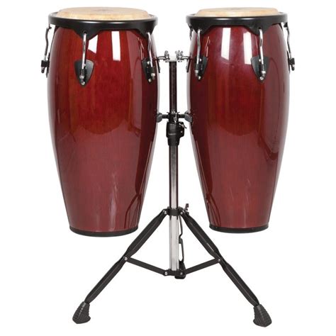 Two Congas On A Tripod Stand Against A White Background