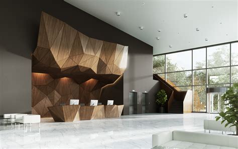 The Concept Of Reception Of Wood On Behance Lobby Design Hotel Lobby