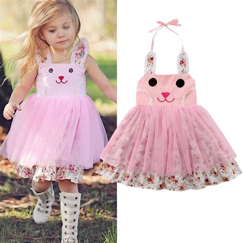 Kid Baby Toddler Girls Sleeveless Strap 3d Bunny Floral Tulle Tutu